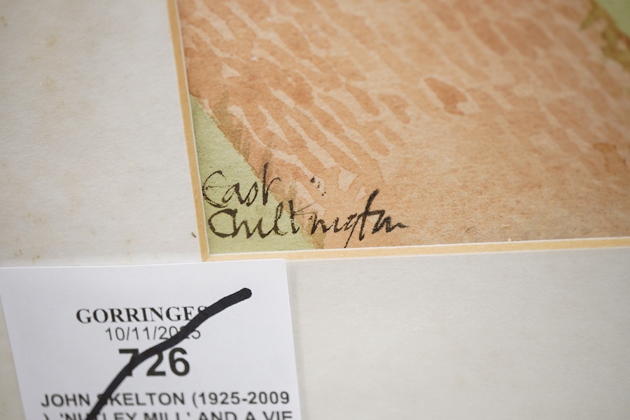 John Skelton (1925-2009), ‘Nutley Mill’ and a view of a church, each signed and dated '79 and 1995, two watercolours, largest 29 x 35cm, Provenance: from the artist's family